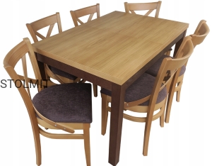 Skandynawski rozkładany stół + 6 wygodnych krzeseł