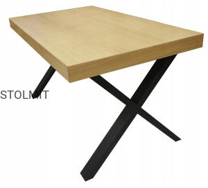 Industrialny stół nogi X, blat dąb naturalny loft