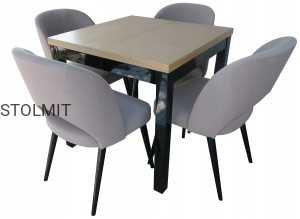 Industrialny stół czarny połysk 4 krzesła fotelik