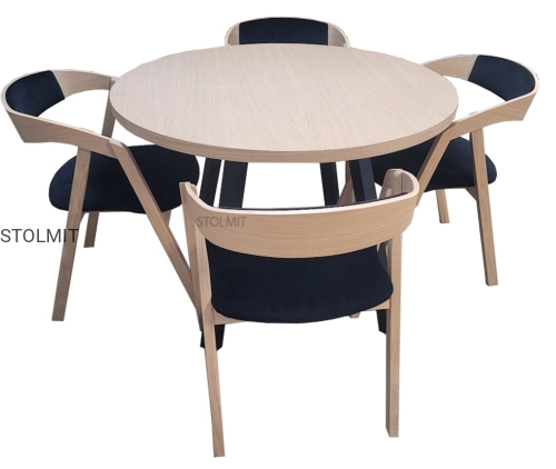 okrągły stół loft z krzesłami lity dąb z tapicerką stolmit.jpg