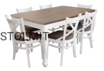 Rustykalny stół z 6 białymi połysk krzesłami